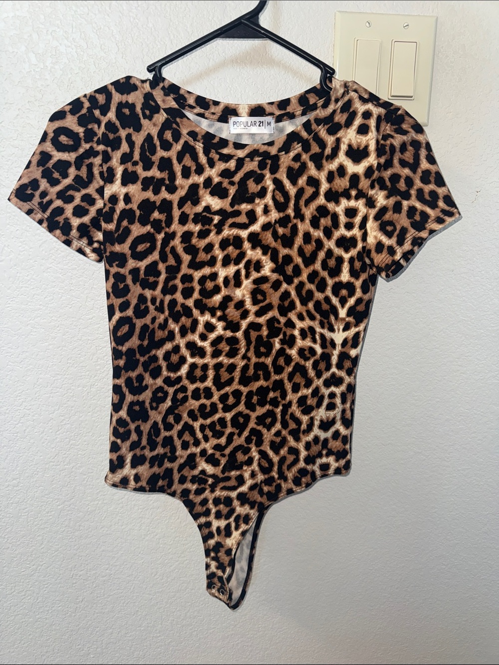 Popular 21 Leopard Print Short Sleeve Bodysuit - Brown/Black